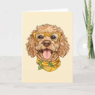 Schattige Goldendoodle Hond Zonnebril Sinaasappels Kaart