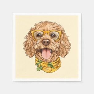 Schattige Goldendoodle Hond Zonnebril Sinaasappels Servet