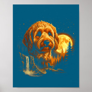 Schattige Goldendoodle Huilende Maan Vintage Grapp Poster
