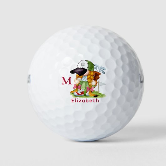 Schattige Golfer Gnome Gepersonaliseerd Modern Mon Golfballen (Voorkant)