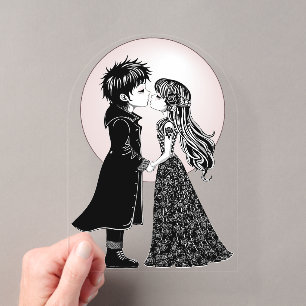 Schattige goth emo-kinderen zoenen op Valentijnsda Acryl Uitnodigingen