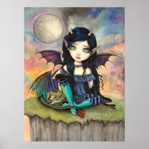 Schattige gothische fee met grote ogen en fantasie poster