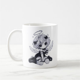 Schattige Gotische Engel Fee Chibi Zwart & Wit Ani Koffiemok