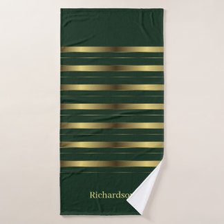 Schattige Goud en Smaragd Groene Strepen Naam Bad Handdoek