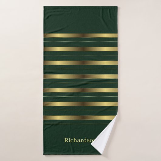 Schattige Goud en Smaragd Groene Strepen Naam Bad Handdoek (Badhanddoek)