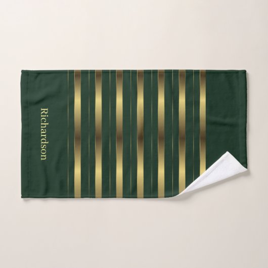 Schattige Goud en Smaragd Groene Strepen Naam Bad Handdoek (Handdoek)