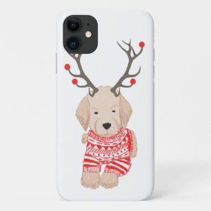 Schattige Goud Retriever Puppy Kerst Reindeer iPhone 11 Hoesje