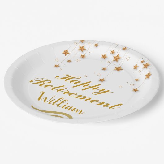 Schattige goud & wit script Happy Retirement Papieren Bordje (Gekanteld)