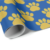 Schattige Gouden Glitter Paw Prints Pet Lovers Bla Cadeaupapier (Rol Hoek)