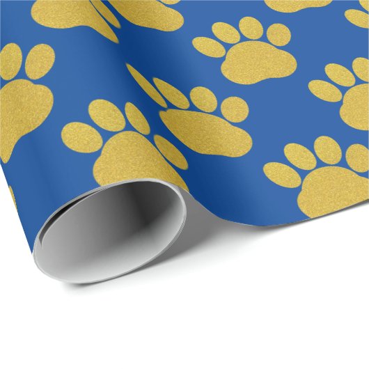 Schattige Gouden Glitter Paw Prints Pet Lovers Bla Cadeaupapier (Rol Hoek)