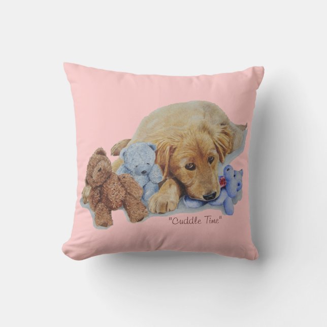 schattige gouden puppy die teddy beren bedekt kussen (Voorkant)