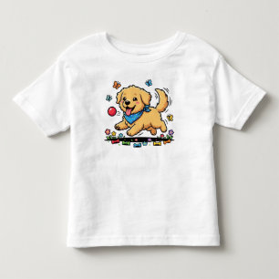 Schattige gouden puppy jaagt op rode bal Speels Kinder Shirts