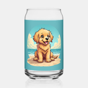 Schattige gouden puppy op een zonnige strandscène blikvorm glas