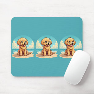 Schattige gouden puppy op een zonnige strandscène muismat