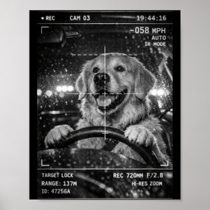 Schattige gouden retriever rijdt in auto dier grap poster
