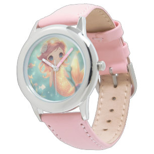 Schattige gouden zeemeermin in onderwaterwereld horloge