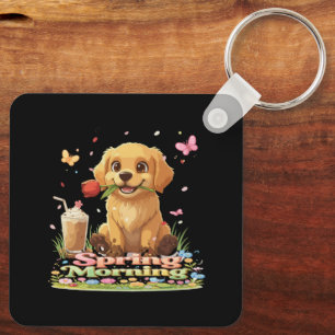 Schattige Goudharige Retriever Puppy Lente Ochtend Sleutelhanger