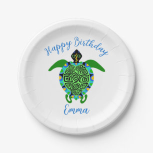 Schattige grafisch Zee SCHILDPAD - Happy Birthday  Papieren Bordje