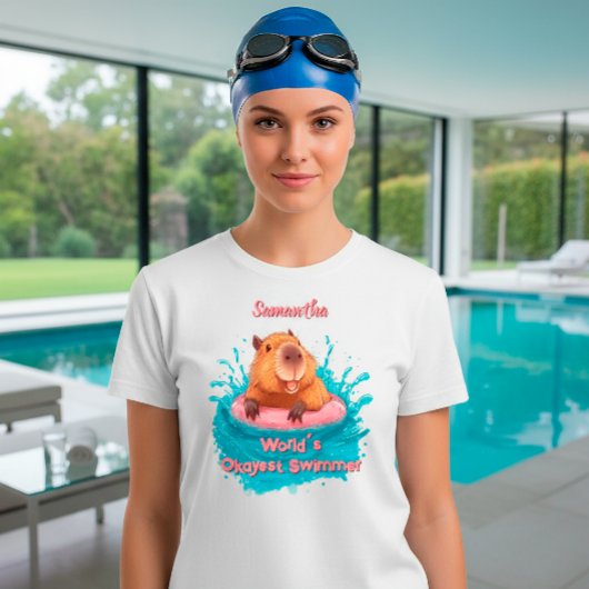Schattige Grappig Capybara World's Okayest Zwemmer T-shirt