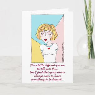 Schattige Grappig Cartoon Meisje Liefde Crush Kusj Feestdagen Kaart