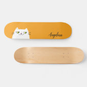 Schattige Grappig Eenvoudig Wit Kat Geel Monogram Skateboard (Horizontaal)