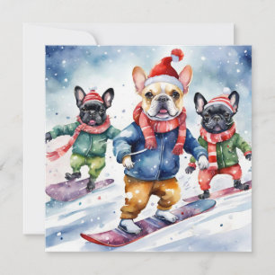 Schattige Grappig Frans Bulldogs Dog Christmas Feestdagenkaart