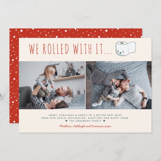 Schattige Grappig Kerstfeest We Rolled With It 2 F Feestdagenkaart (Voorkant / Achterkant)