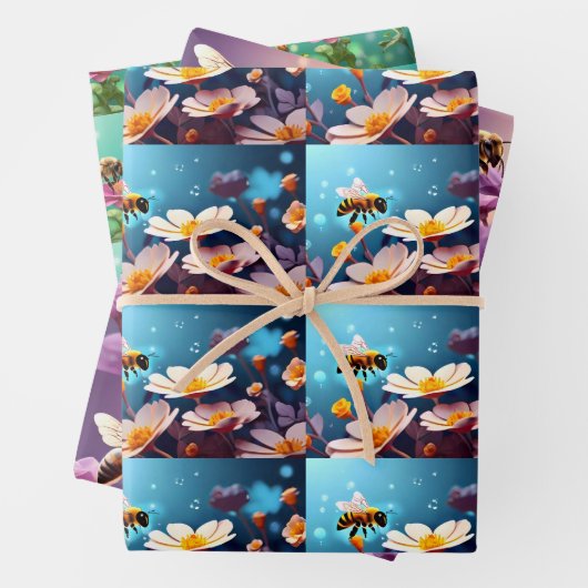 Schattige grappig klein kleurrijk bijengeschenk inpakpapier vel (In situ)