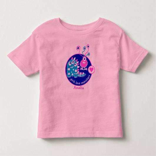 Schattige Grappig Klein Roze Meisje Monsters Kinder Shirts (Voorkant)
