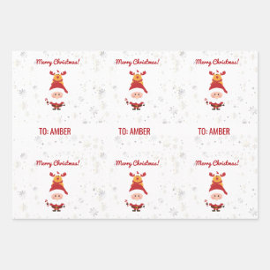 Schattige Grappig Modern Rudolph Santa Gepersonali Inpakpapier Vel