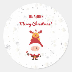 Schattige Grappig Modern Rudolph Santa Gepersonali Ronde Sticker