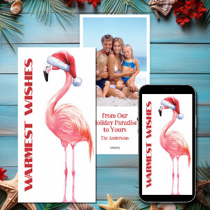 Schattige Grappig Santa Flamingo Beach Kerstfoto Feestdagenkaart