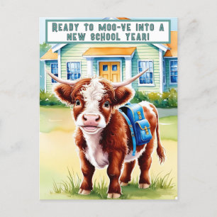 Schattige, grappig Terug naar school Koe Feestdagenkaart