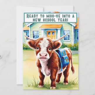 Schattige, grappig Terug naar school Koe Feestdagenkaart