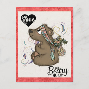 Schattige Grappig Valentijnsdag Beer Bloemen Brief Briefkaart