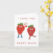 Schattige Grappige Aardbeien Verliefd Kaart (Gele Bloem)