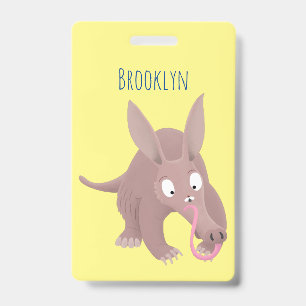 Schattige grappige aardvark cartoon badge