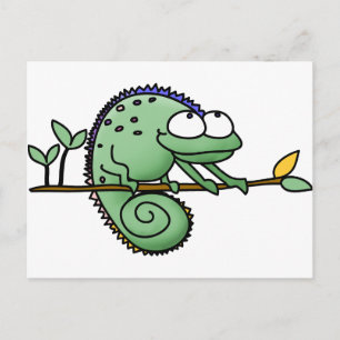 Schattige Grappige Cartoon Kameleon Groene Hagedis Briefkaart