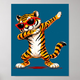 Schattige Grappige Dabbing Tijger met Zonnebril Poster