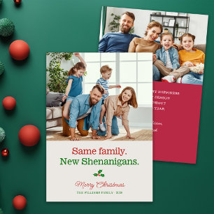 Schattige Grappige Familie Streken Foto Kerstmis Feestdagenkaart