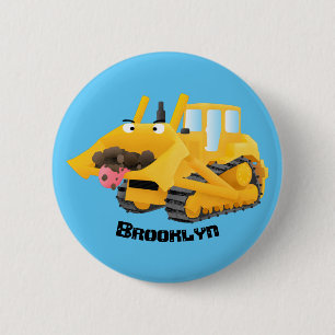 Schattige grappige gele bulldozer cartoonfiguur ronde button 5,7 cm