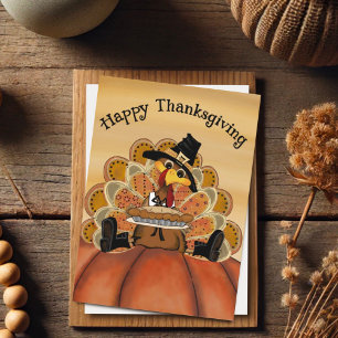Schattige Grappige Gelukkige Thanksgiving Kalkoen  Kaart