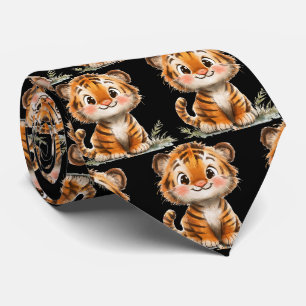 Schattige Grappige Glimlachende Tijger Zwarte Das