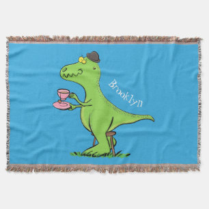 Schattige grappige groene T-Rex dinosaurus cartoon Deken