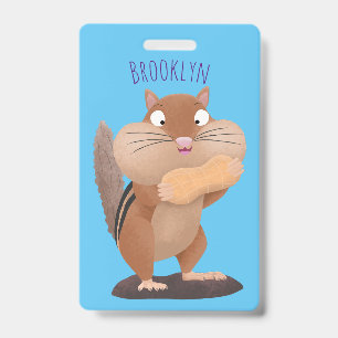 Schattige grappige grote wangen eekhoorn cartoon badge