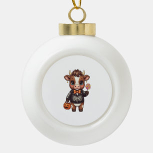 Schattige Grappige Halloween Hoogland Koe Keramische Bal Ornament