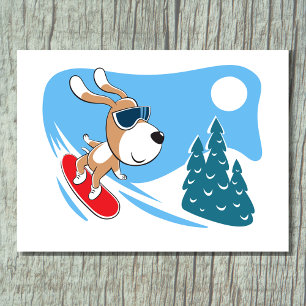 Schattige Grappige Hond Snowboarden Wintersport Briefkaart