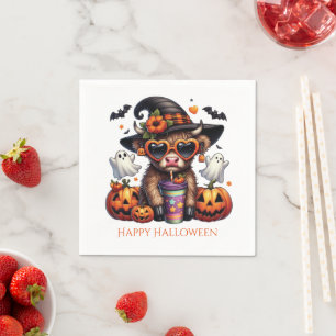 Schattige grappige Hooglandkoe Halloween-feest Servet