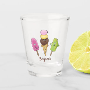 Schattige grappige ijslolly cartoon trio shot glas