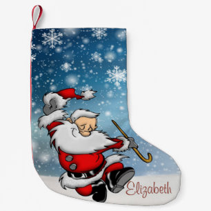Schattige grappige kerstman sneeuwvlokken kleine kerstsok